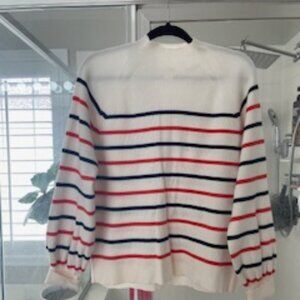 Maeve Striped Cowl Neck Sweater - Red, Blue, White